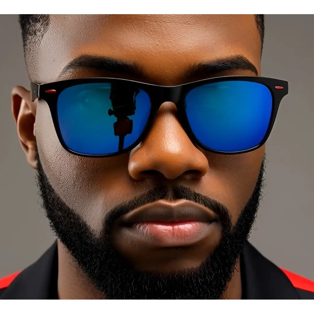 Mens Polarized Sunglasses Black Frame Blue Mirrored Lens Classic Hip Hop‎ Street